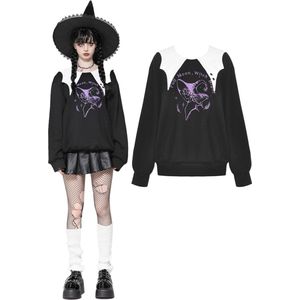Dark in Love - Witching Hour Contrast Bat-Neck Sweater/trui - XS - Zwart