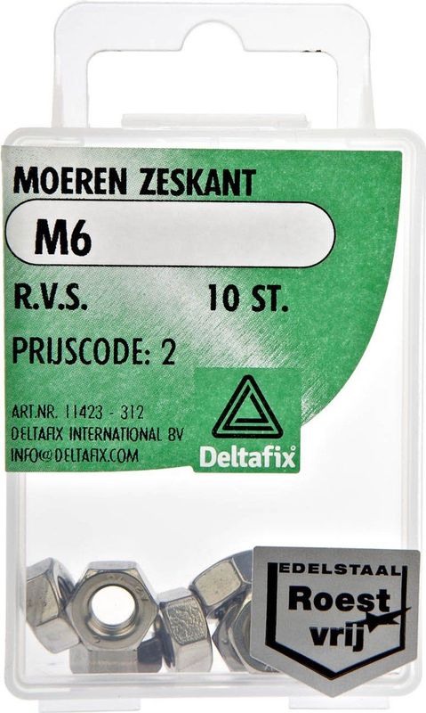 Deltafix - Moer Zeskant RVS - 10 Stuks