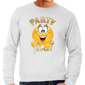 Bellatio Decorations Verkleed sweater voor heren - party time emoji - grijs - themafeesten/carnaval XXL