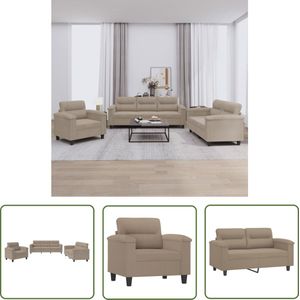 The Living Store 3-delige Loungeset met kussens microvezelstof taupe - Loungebank - Tweezitsbank - Driezitsbank - Fauteuils - Salonset