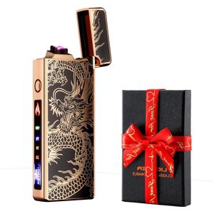 Premium Winddichte en vlamloze elektrische USB-aansteker met batterij-indicator - Oplaadbaar en dubbele boog voor kaarsen en barbecue (draak)