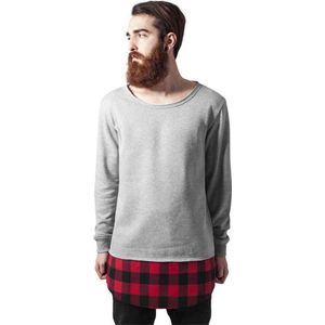 Urban Classics - Long Flanell Bottom Open Edge Sweater/trui - S - Grijs/Zwart