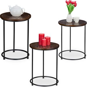 Relaxdays bijzettafel - set van 3 - industrieel - voor bank - 3 groottes - woonkamer