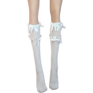 BamBella® Knie Sokken panty stof Dames - Onesize Wit met strikjes net Kniekousen - kousen