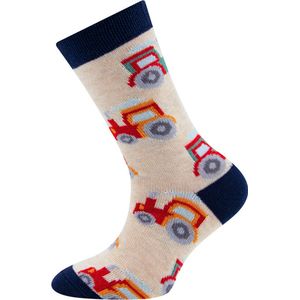 Ewers Kindersokken Jongens - Tractors/Trekkers - Beige & Rood & Oranje & Donkerblauw-18/19