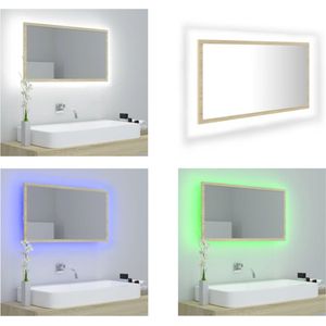 vidaXL Badkamerspiegel LED 80x8-5x37 cm acryl sonoma eikenkleurig - Spiegel - Spiegels - Badkamerspiegel - Badkamerspiegels