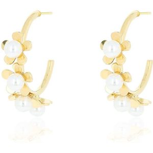 Gold coloured earrings with flowers & pearls