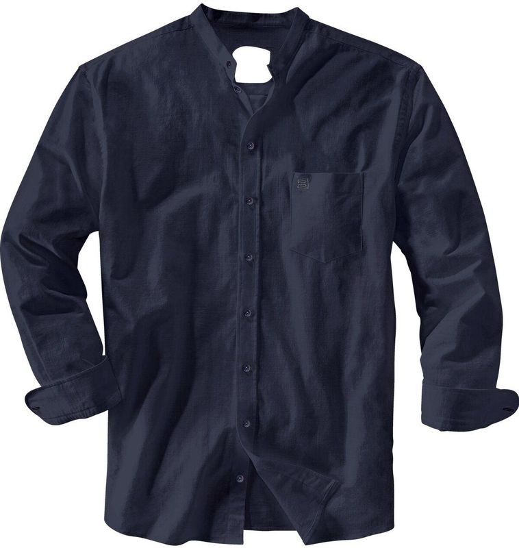 VITTORINO - Donkerblauw - Overhemd - Opstaande Kraag - Linnenlook