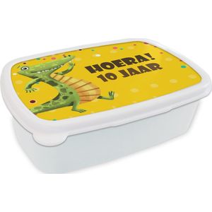 Broodtrommel Wit - Lunchbox - Brooddoos - Jubileum - Krokodil - Confetti - 18x12x6 cm - Volwassenen