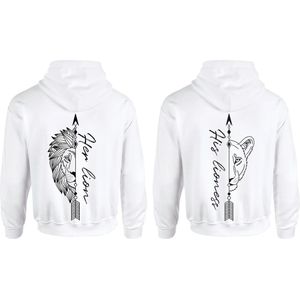 Hoodie set koppel-Perfect Valentijns cadeau-Wit-Her Lion & His Lioness-Maat S