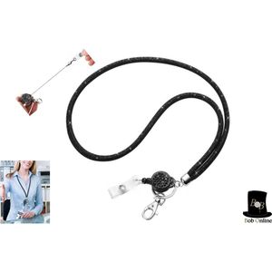 Bob Online ™ - 1 Stuk – Zwart – Strass Uittrekbare Lanyard – ID-Badgehouder Nek Koord – Sleutelhanger – Bling Lanyard en Sleutelhanger in-1 – Rhinestone Retractable Lanyard for ID-Badge Holder – Kantoorbenodigdheden – JoJo Lanyard – Yoyo Lanyard