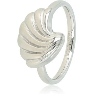 My Bendel Ring zilverkleurig met schelp - Vrolijke zilverkleurige schelp ring met een 15 mm grote schelp - Met luxe cadeauverpakking