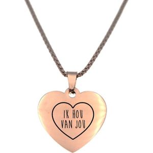 Ketting RVS - Hart - Rosegoud - Ik Hou Meer Van Jou