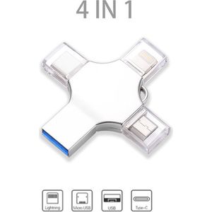 Bru USB Flashdrive - 4-in-1 USB Multi Functioneel Flashdrive - Compatibel met iOS, Android en PC - Extern Geheugen - Extra opslagruimte voor uw multimedia - 256 GB