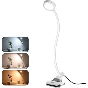 Bureaulamp Leeslamp led-klemlamp zwanenhals kinderbedlamp 3 kleurmodi 9 helderheidsniveaus oogverzorging kantoor thuisgebruik - wit 5W adapter