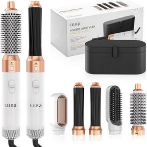Celiqe™ Föhnborstel - Airstyler - Krulborstel - Warmteborstel - 5 in 1 Multistyler - Met Opbergcase Zwart - Wit Met Goud