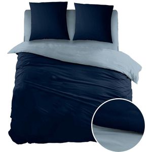 Sleepnight - Flanel Navy blue Light blue Effen - LP000296 - B 270 x L 220 cm/B 270 x L 200 cm - Lits-jumeaux extra breed - Omkeerbaar