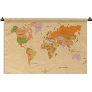 Wandkleed Trendy wereldkaarten - Kleurrijke wereldkaart op een lichtgroene achtergrond Wandkleed katoen 120x80 cm - Wandtapijt met foto