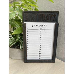 Houten verjaardagskalender black wash zwart kalender 35 cm met losse vellen