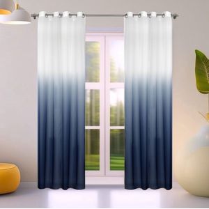 Glow Thuis - Vitrage Gordijn - Doorschijnend - voile-materiaal - wit en Blauw kleur - Kant En Klaar- 145 x250 cm