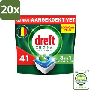 20 x Dreft - Vaatwastabletten - All-in-One Origineel - Dagelijks gebruik - 41 Tabletten - Grootverpakking - Vaatwastabletten - Vaatwasser - Schoonmaak - Reiniging - Vet