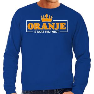 Bellatio Decorations Koningsdag sweater heren - oranje staat mij niet - blauw - oranje feestkleding M