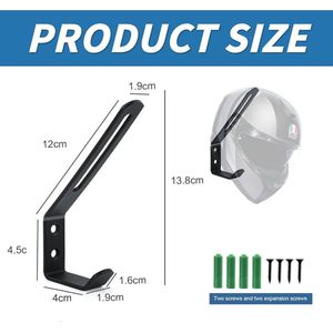 Helmhouder voor aan de muur - motorhelm - set van 2 - zwart - roestvrij staal
