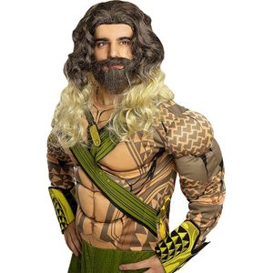 FUNIDELIA Aquaman-pruik met baard voor vrouwen en mannen - Bruin