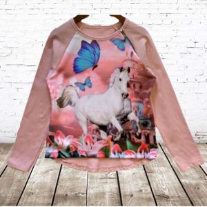 Shirt met paard hard roze -s&C-86/92-Longsleeves meisjes