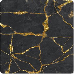 Muismat - Mousepad - Marmer - Goud - Zwart - Marmerlook - Glitter - 30x30 cm - Muismatten