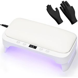 UV-led-nagellamp met handkussen - nageldroger met zonwerende handschoenen - nageluithardingslamp - uv-lamp voor gelnagels - 4 timers en lcd-display - thuis en salon - wit