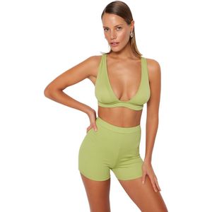 Trendyol Zwart Getextureerd Kort Bikinibroekje Met Hoge Taille Tbess23Ba00249