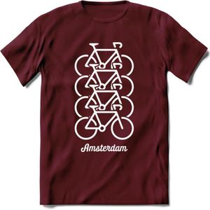 Amsterdam Fiets Stad T-Shirt | Souvenirs Holland Kleding | Dames / Heren / Unisex Koningsdag shirt | Grappig Nederland Fiets Land Cadeau | - Burgundy - XXL