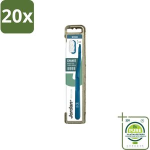 20 x Jordan - Tandenborstel - Green Change - Medium - 4 Opzetborstels & 1 Houder - Grootverpakking - Duurzame Tandenborstel - Milieuvriendelijke Tandenborstel - Tandenborstel Met Verwisselbare Kop - Elektrische Tandenborstel - Tandenborstel Medium
