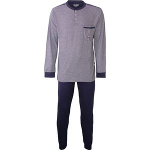 MEQ Heren Pyjama - Polo Sluiting - 100% Katoen - Blauw - Maat S