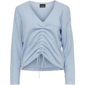 Pieces - Nandi - Trui - Blauw - V-hals - Lange Mouwen