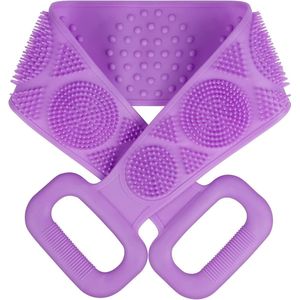 URAQT Body Brush Back Scrubber, Siliconen Bad Douche Borstel voor Dames en Heren, Zachte Exfoliërende Body Scrubber met Massage Deeltjes, Dubbelzijdig Gebruik voor het verwijderen van vuil en Massage, Verlengd 70cm (Paars)