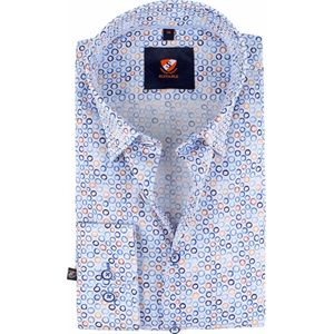Suitable - Twill Overhemd Cirkels Blauw - Heren - Maat 42 - Slim-fit
