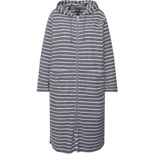 Ulla Popken - Dames - Badjas strepen 2-weg zipper lange mouw badstof - Klassiek grijs - Maat 46+