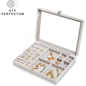 Luxe Sieradendoos Wit/Grijs - ATV PERFECTUM - Juwelendoos - Sieradenbox Opberger - Sieraden doos - juwelen doos-Opbergbox - Reis Juwelen Opbergdoos