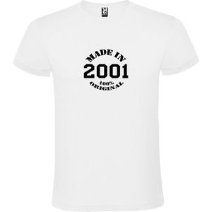 Wit T-Shirt met “Made in 2001 / 100% Original “ Afbeelding Zwart Size XS