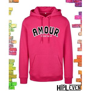 Stoere Roze dames hoodie “AMOUR” | maat XL/40-42