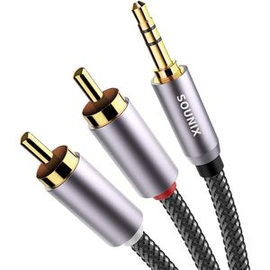 Sounix Aux naar Tulp - Jack naar Tulp - Jack 3.5mm naar Tulp Kabel - RCA Kabel - 1.2 meter - Zwart