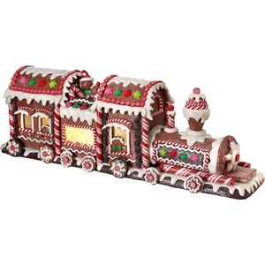 Viv! Christmas Kerstbeeld - Gingerbread Trein incl. LED Verlichting - rood wit bruin - 48cm