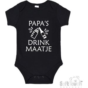 100% Katoenen Romper ""Papa's drink maatje"" Vaderdag Unisex Katoen Zwart/wit 62/68