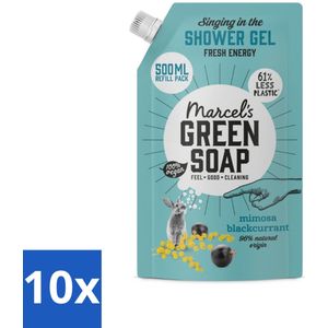10 x Marcel's Green Soap - Douchegel - Navulling - Mimosa & Zwarte Bes - Voor dagelijks gebruik - 500 ml - Zwarte Bes Geur - Hydraterende Douchegel - Duurzame Douche - Plasticvrije Douche