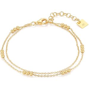 Twice As Nice Armband in 18kt verguld zilver, dubbele ketting 16 cm+3 cm