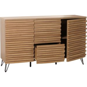 Dressoir MCW-M49, ladekast highboard, 3D design opbergvakken, massief hout mangometaal 85x142x44cm ~ natuur