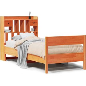 vidaXL - Bed - met - boekenkast - zonder - matras - grenenhout - wasbruin - 90x200 - cm