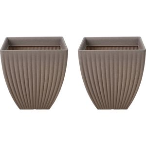 Pro Garden Plantenpot - 2x - kunststof - beige - 40 x 42 cm - bloempot